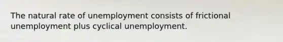 The natural rate of unemployment consists of frictional unemployment plus cyclical unemployment.