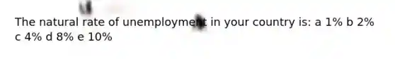 The natural rate of unemployment in your country is: a 1% b 2% c 4% d 8% e 10%