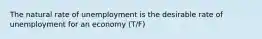 The natural rate of unemployment is the desirable rate of unemployment for an economy (T/F)