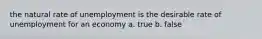 the natural rate of unemployment is the desirable rate of unemployment for an economy a. true b. false