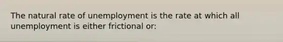 The natural rate of unemployment is the rate at which all unemployment is either frictional or: