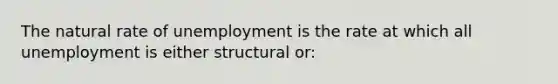 The natural rate of unemployment is the rate at which all unemployment is either structural or: