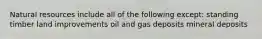 Natural resources include all of the following except: standing timber land improvements oil and gas deposits mineral deposits