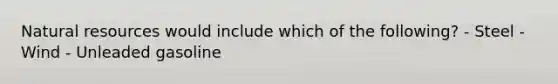 Natural resources would include which of the following? - Steel - Wind - Unleaded gasoline