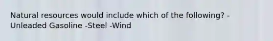 Natural resources would include which of the following? -Unleaded Gasoline -Steel -Wind