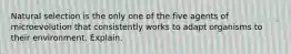 Natural selection is the only one of the five agents of microevolution that consistently works to adapt organisms to their environment. Explain.