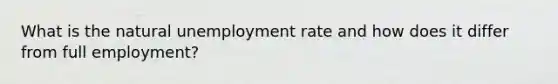 What is the natural unemployment rate and how does it differ from full employment?