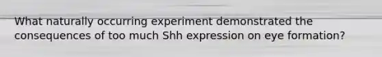 What naturally occurring experiment demonstrated the consequences of too much Shh expression on eye formation?