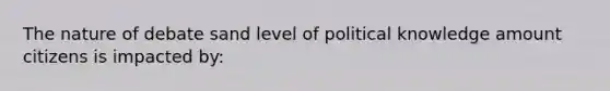 The nature of debate sand level of political knowledge amount citizens is impacted by: