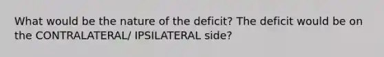 What would be the nature of the deficit? The deficit would be on the CONTRALATERAL/ IPSILATERAL side?