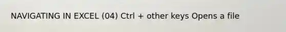 NAVIGATING IN EXCEL (04) Ctrl + other keys Opens a file