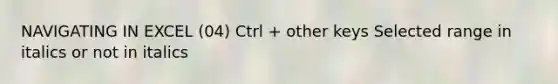 NAVIGATING IN EXCEL (04) Ctrl + other keys Selected range in italics or not in italics