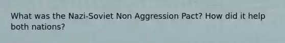 What was the Nazi-Soviet Non Aggression Pact? How did it help both nations?