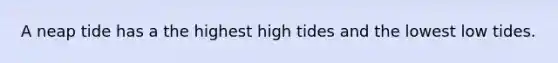 A neap tide has a the highest high tides and the lowest low tides.