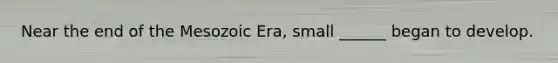 Near the end of the Mesozoic Era, small ______ began to develop.