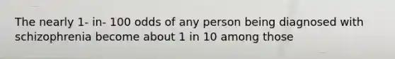 The nearly 1- in- 100 odds of any person being diagnosed with schizophrenia become about 1 in 10 among those