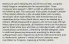 Nearly two years following the end of the Civil War, Congress finally forged a complete plan for reconstruction. Three measures were passed in 1867 as well as additional legislation the following year. The measures' main points included: Creation of five military districts in the seceded states (not including Tennessee, which had ratified the 14th Amendment and was readmitted to the Union) Each district was to be headed by a military official empowered to appoint and remove state officials Voters were to be registered; all freedmen were to be included as well as those white men who took an extended loyalty oath State constitutional conventions, comprising elected delegates, were to draft new governing documents providing for black male suffrage States were required to ratify the 14th Amendment prior to readmission. Johnson's vetoes of these measures were overridden by Congress, repeating a familiar pattern.