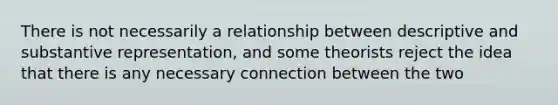 There is not necessarily a relationship between descriptive and substantive representation, and some theorists reject the idea that there is any necessary connection between the two