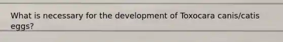 What is necessary for the development of Toxocara canis/catis eggs?