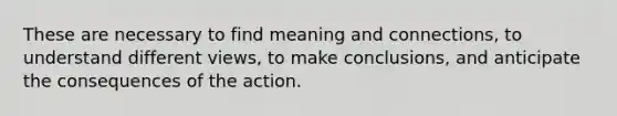 These are necessary to find meaning and connections, to understand different views, to make conclusions, and anticipate the consequences of the action.