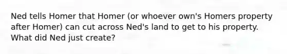 Ned tells Homer that Homer (or whoever own's Homers property after Homer) can cut across Ned's land to get to his property. What did Ned just create?