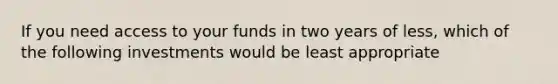 If you need access to your funds in two years of less, which of the following investments would be least appropriate