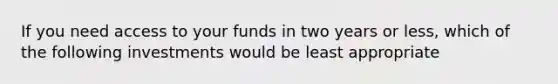 If you need access to your funds in two years or less, which of the following investments would be least appropriate