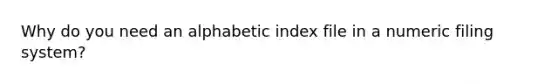 Why do you need an alphabetic index file in a numeric filing system?