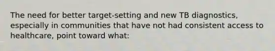 The need for better target-setting and new TB diagnostics, especially in communities that have not had consistent access to healthcare, point toward what: