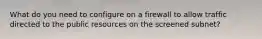 What do you need to configure on a firewall to allow traffic directed to the public resources on the screened subnet?