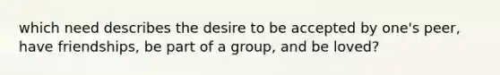 which need describes the desire to be accepted by one's peer, have friendships, be part of a group, and be loved?