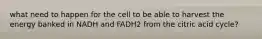 what need to happen for the cell to be able to harvest the energy banked in NADH and FADH2 from the citric acid cycle?