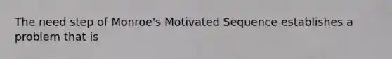 The need step of Monroe's Motivated Sequence establishes a problem that is