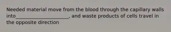 Needed material move from the blood through the capillary walls into______________________, and waste products of cells travel in the opposite direction