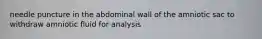 needle puncture in the abdominal wall of the amniotic sac to withdraw amniotic fluid for analysis