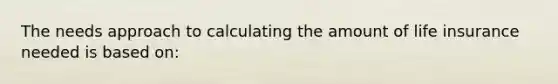 The needs approach to calculating the amount of life insurance needed is based on:
