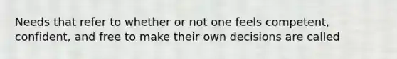 Needs that refer to whether or not one feels competent, confident, and free to make their own decisions are called