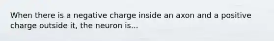 When there is a negative charge inside an axon and a positive charge outside it, the neuron is...