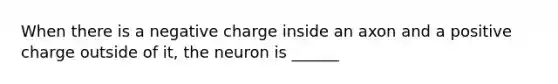 When there is a negative charge inside an axon and a positive charge outside of it, the neuron is ______