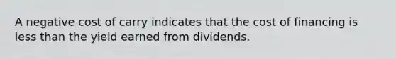 A negative cost of carry indicates that the cost of financing is less than the yield earned from dividends.