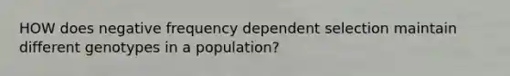 HOW does negative frequency dependent selection maintain different genotypes in a population?