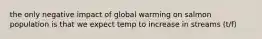 the only negative impact of global warming on salmon population is that we expect temp to increase in streams (t/f)