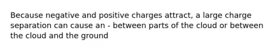 Because negative and positive charges attract, a large charge separation can cause an - between parts of the cloud or between the cloud and the ground