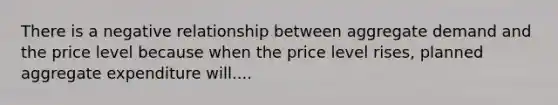 There is a negative relationship between aggregate demand and the price level because when the price level rises, planned aggregate expenditure will....