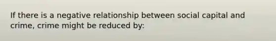 If there is a negative relationship between social capital and crime, crime might be reduced by: