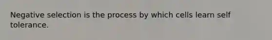 Negative selection is the process by which cells learn self tolerance.