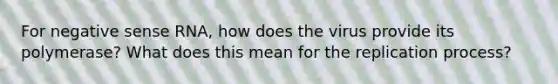 For negative sense RNA, how does the virus provide its polymerase? What does this mean for the replication process?