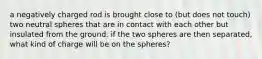 a negatively charged rod is brought close to (but does not touch) two neutral spheres that are in contact with each other but insulated from the ground. if the two spheres are then separated, what kind of charge will be on the spheres?