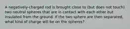 A negatively-charged rod is brought close to (but does not touch) two neutral spheres that are in contact with each other but insulated from the ground. If the two sphere are then separated, what kind of charge will be on the spheres?