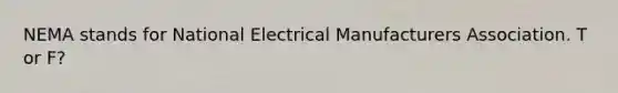 NEMA stands for National Electrical Manufacturers Association. T or F?